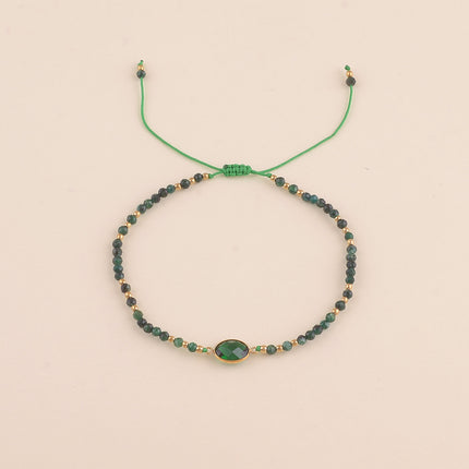 Bracelet sur cordon - fermoir coulissant, pierres naturelles et cristal taillé ovale