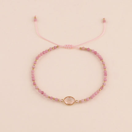 Bracelet sur cordon - fermoir coulissant, pierres naturelles et cristal taillé ovale