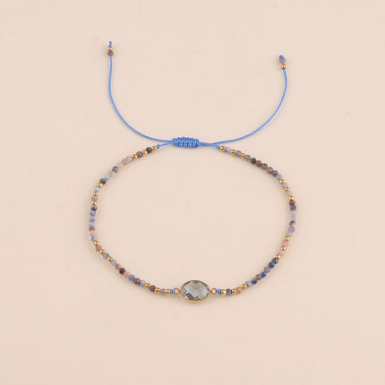 Bracelet sur cordon - fermoir coulissant, pierres naturelles et cristal taillé ovale