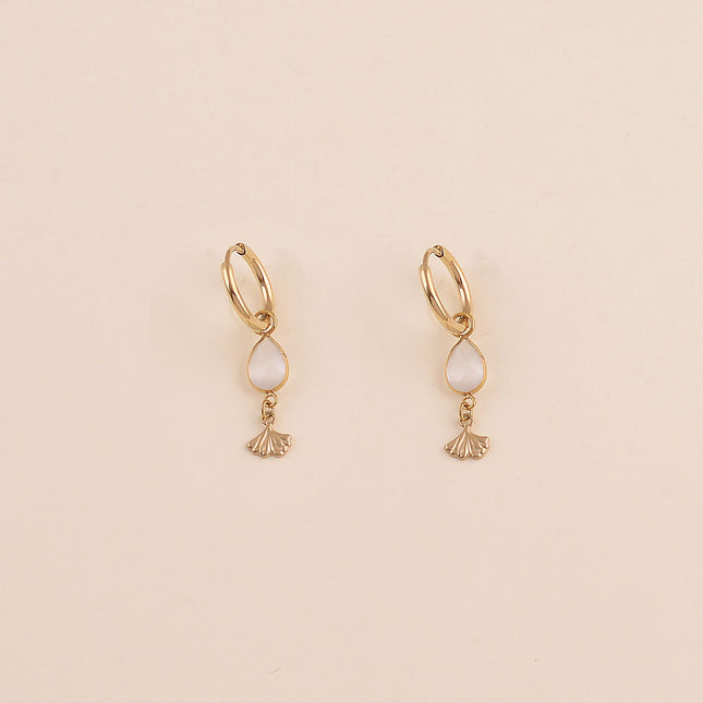 Créoles - cristal goutte et ginko