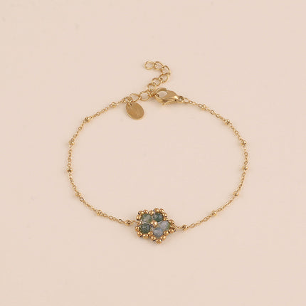 Bracelet - fleur en pierre naturelle et perles rondes