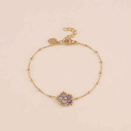 Bracelet - fleur en pierre naturelle et perles rondes