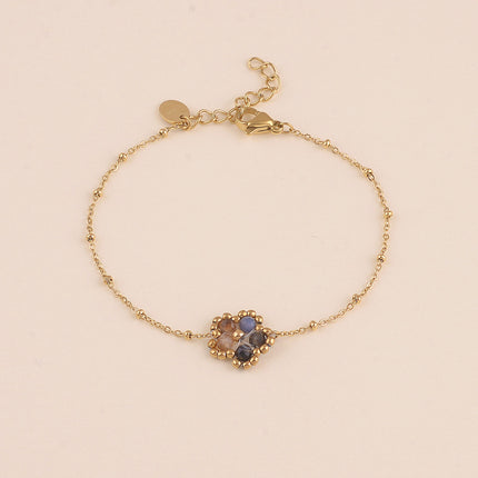 Bracelet - fleur en pierre naturelle et perles rondes