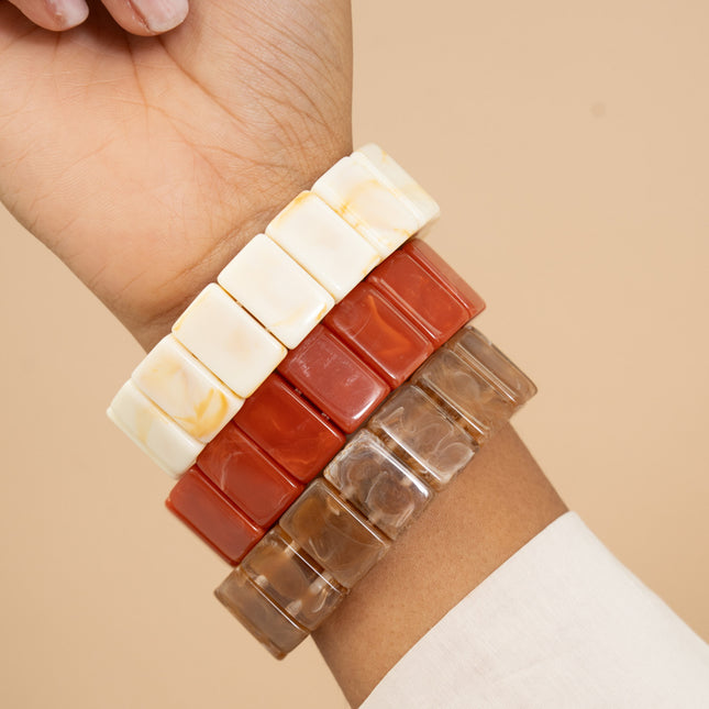 Elastic bracelet - rectangular colorful resin beads