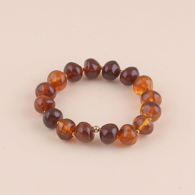 Elastic bracelet - oval and stainless steel beads
