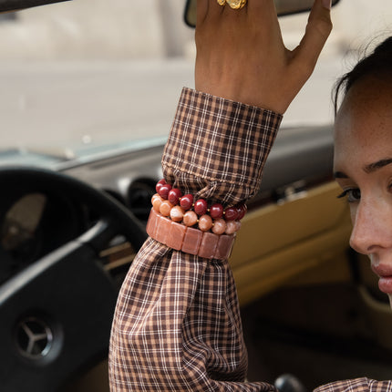 Bracelet élastique Naëla - perles ovales et en acier inoxydable