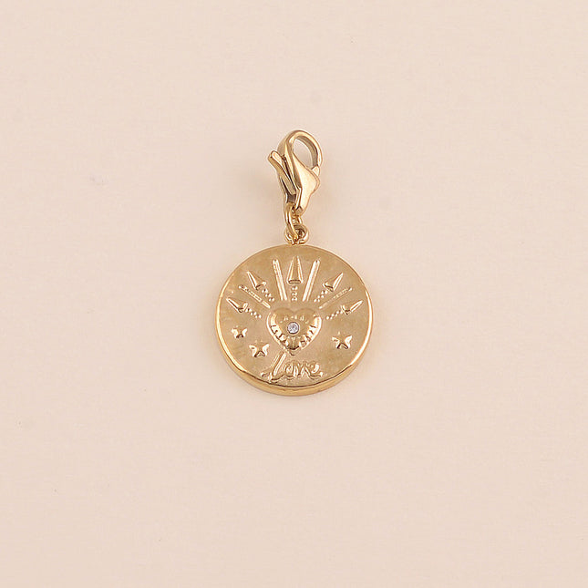 Charm - médaillon rond, coeur, oeil, love, étoiles et flèches