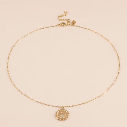 Collier - médaillon rond avec étoile gravée et cristal