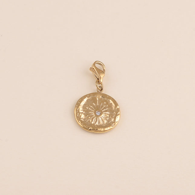 Charm - pendentif rond texturé, soleil et cristal