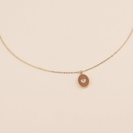 Collier - pendentif ovale émaillé et coeur