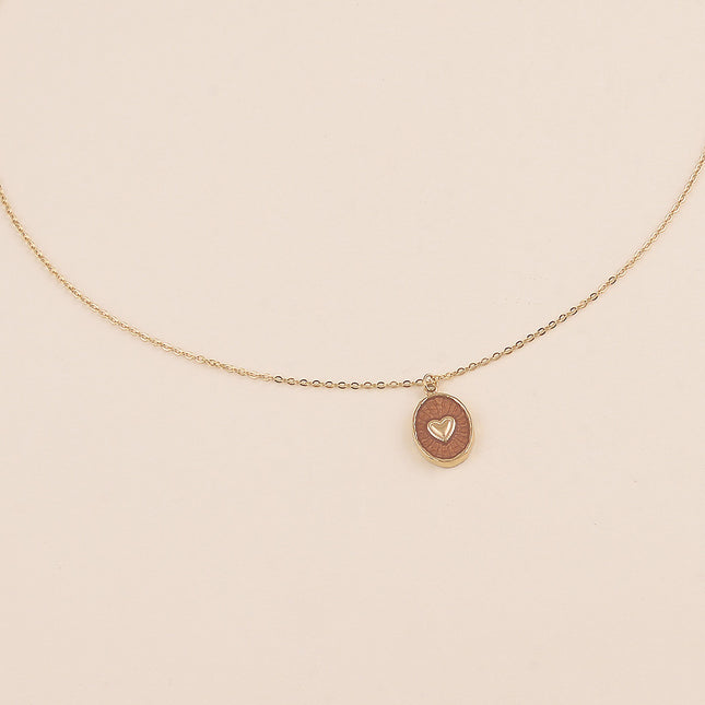 Collier - pendentif ovale émaillé et coeur