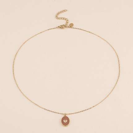 Collier - pendentif ovale émaillé et coeur
