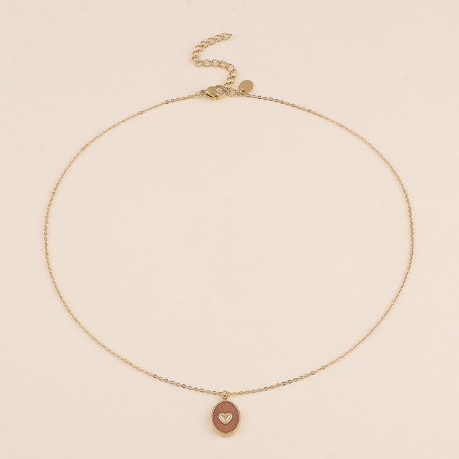 Collier - pendentif ovale émaillé et coeur