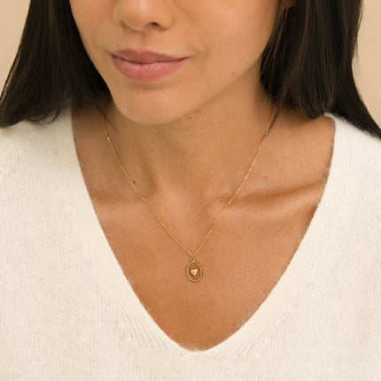 Necklace - enameled oval pendant and heart