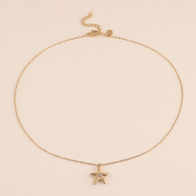 Collier - étoile de mer texturé et cristal