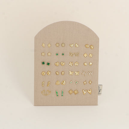 Kit de 24 boucles puces - doré zircon vert - prix moyen de 2,40€/pc - présentoir offert