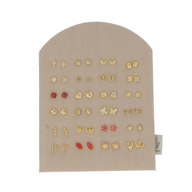 Kit de 24 boucles puces - doré zircon vert - prix moyen de 2,40€/pc - présentoir offert