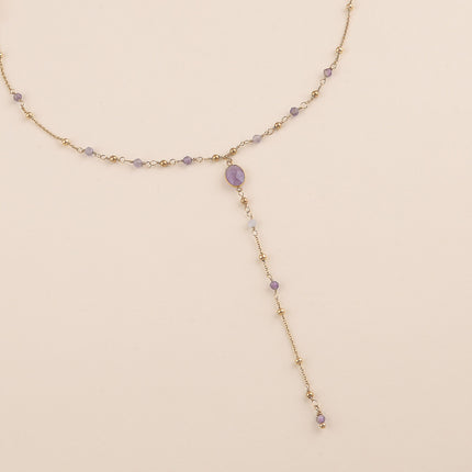 Collier Y - pierre ovale et pierres naturelles