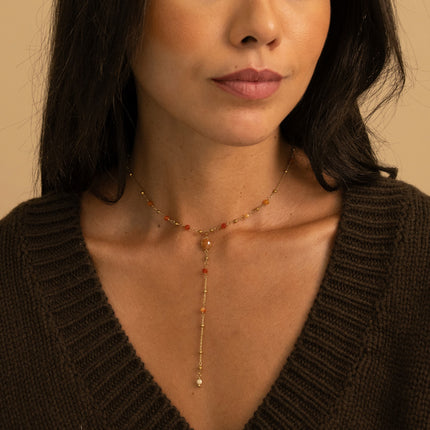 Collier Y - pierre ovale et pierres naturelles