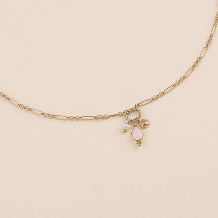 Collier Y - maille alternée 1/5, anneau torsadé, coeur, perle d'eau douce et goutte en pierre naturelle