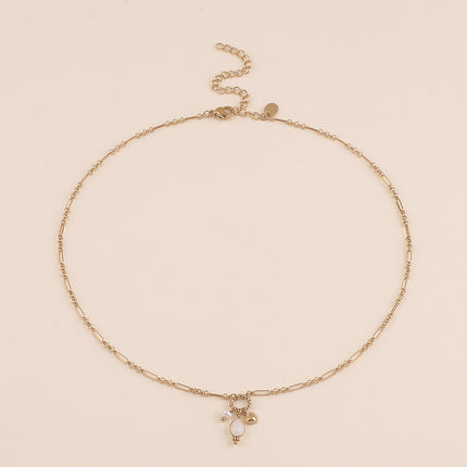 Collier Y - maille alternée 1/5, anneau torsadé, coeur, perle d'eau douce et goutte en pierre naturelle