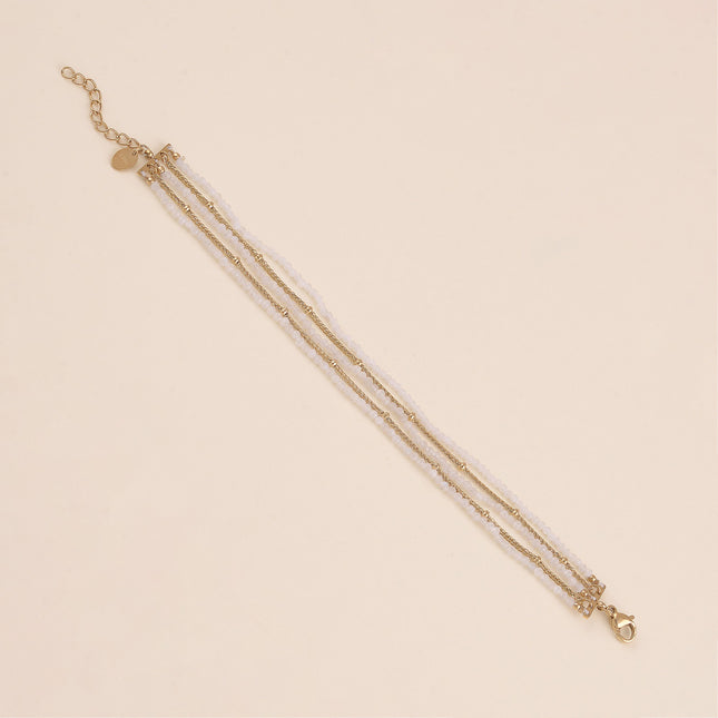 Bracelet - 5 rangs, mailles spiga et pierres naturelles