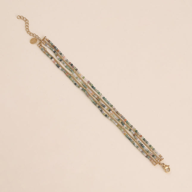 Bracelet - 5 rangs, mailles spiga et pierres naturelles