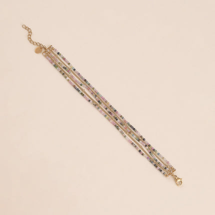 Bracelet - 5 rangs, mailles spiga et pierres naturelles