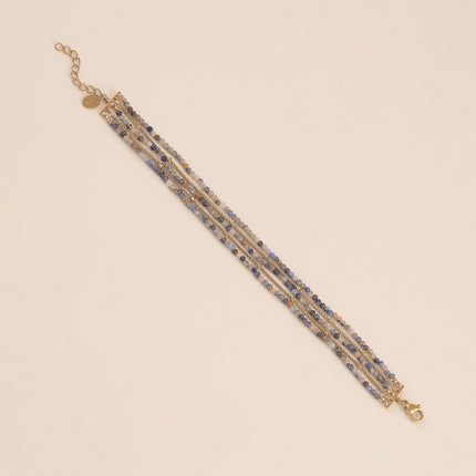 Bracelet - 5 rangs, mailles spiga et pierres naturelles