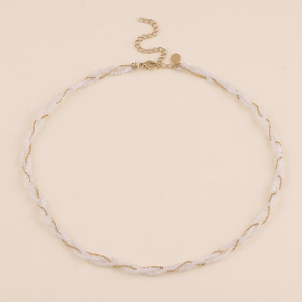 Collier - 3 rangs tressés, pierres naturelles
