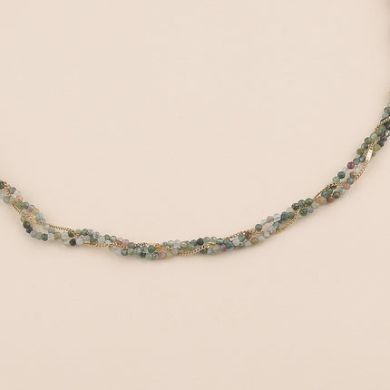 Collier - 3 rangs tressés, pierres naturelles