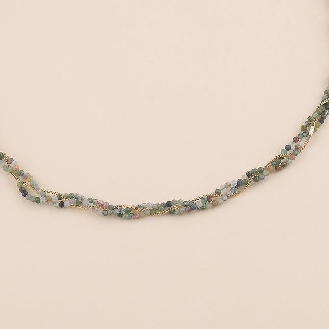 Collier - 3 rangs tressés, pierres naturelles