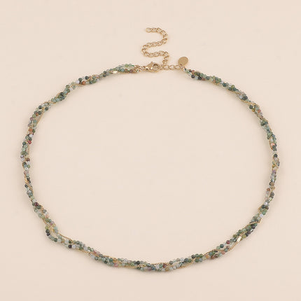 Collier - 3 rangs tressés, pierres naturelles