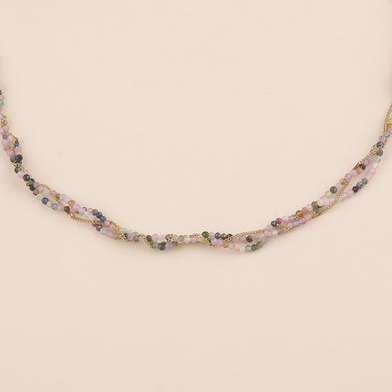 Collier - 3 rangs tressés, pierres naturelles