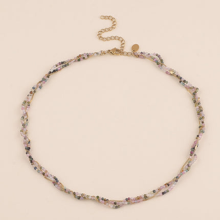 Collier - 3 rangs tressés, pierres naturelles
