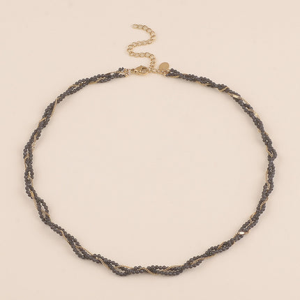 Collier - 3 rangs tressés, pierres naturelles