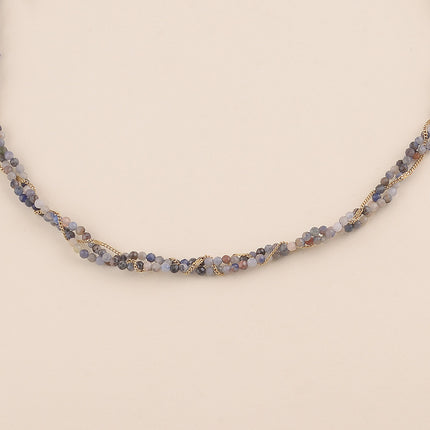 Collier - 3 rangs tressés, pierres naturelles