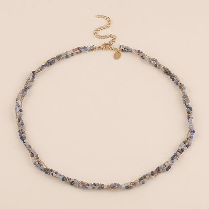 Collier - 3 rangs tressés, pierres naturelles
