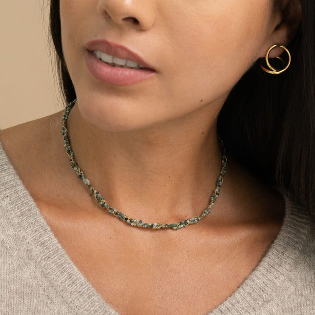 Collier - 3 rangs tressés, pierres naturelles