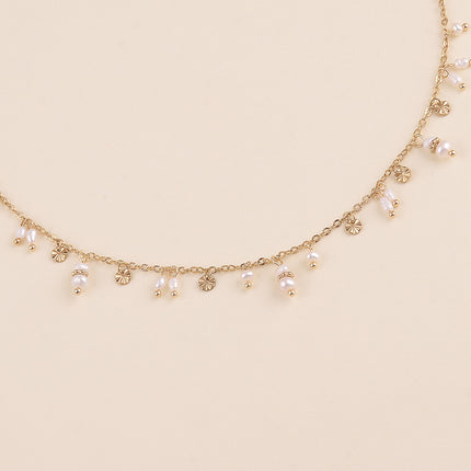 Collier - pampilles rondes finition martelée en étoile et perles d'eau douce