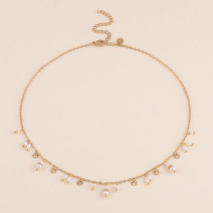 Collier - pampilles rondes finition martelée en étoile et perles d'eau douce
