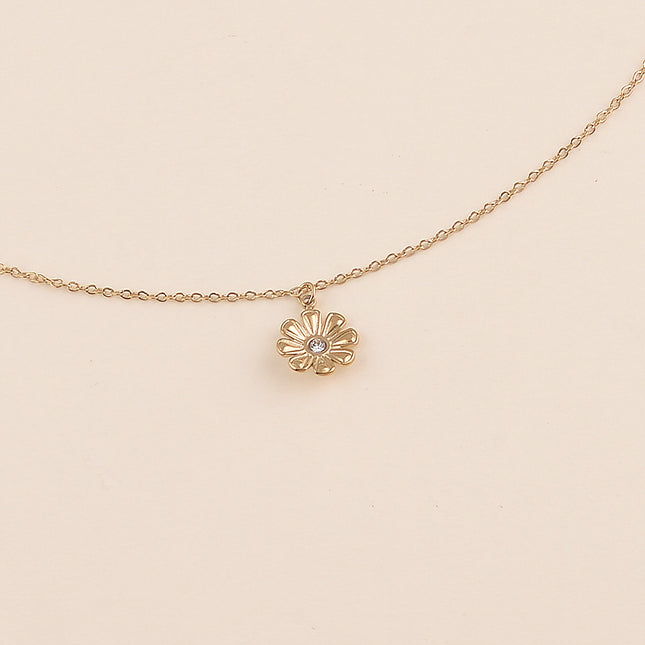 Collier - pendentif fleur avec cristal