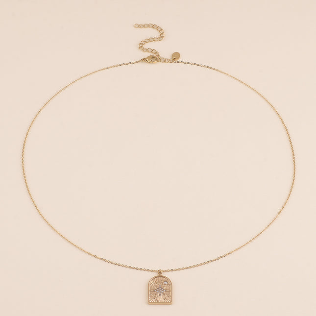 Collier - plaquette striée avec étoiles et cristaux
