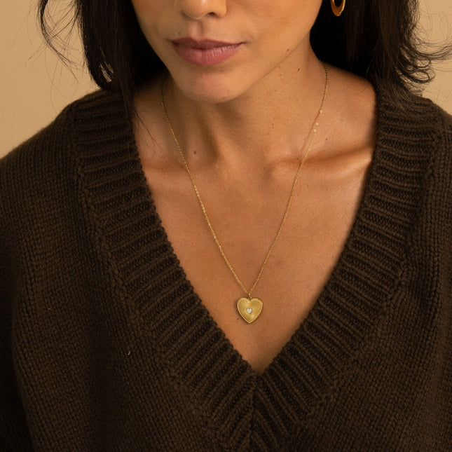 Collier - coeur strié et en nacre
