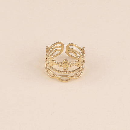 Bague large - 3 rangs trèfles, milgrain et tressé