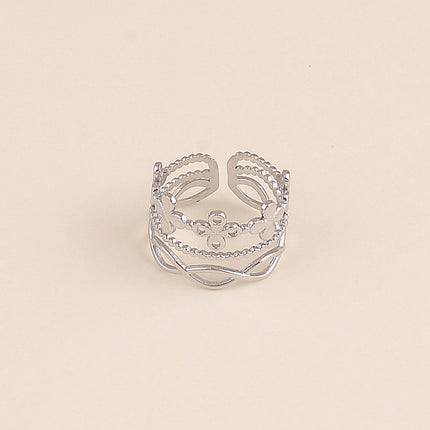 Bague large - 3 rangs trèfles, milgrain et tressé