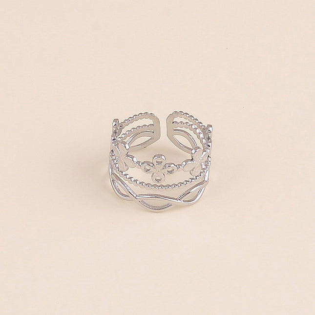 Bague large - 3 rangs trèfles, milgrain et tressé