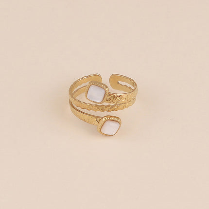 Bague - 3 rangs, anneaux texturés et pierres naturelles