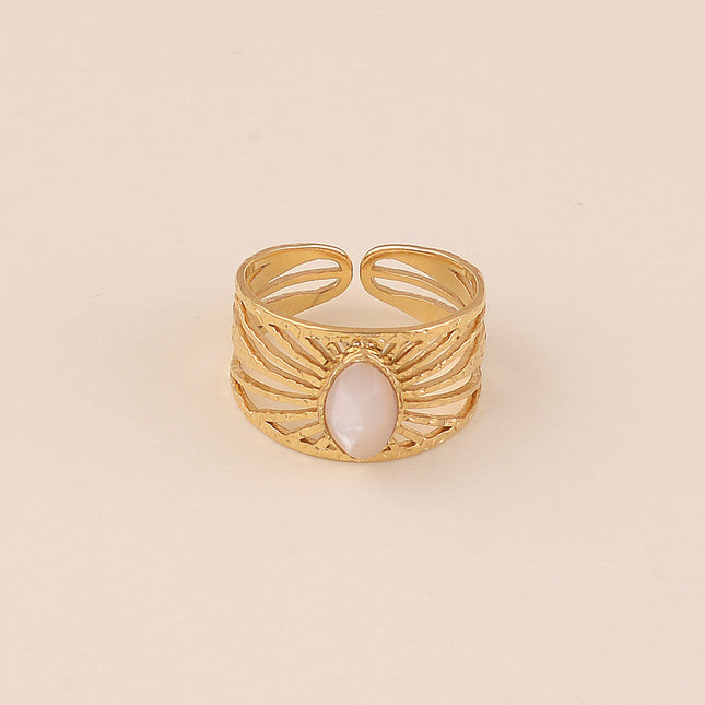 Bague large - anneau rayonnant et pierre naturelle navette