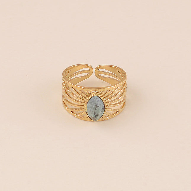 Bague large - anneau rayonnant et pierre naturelle navette